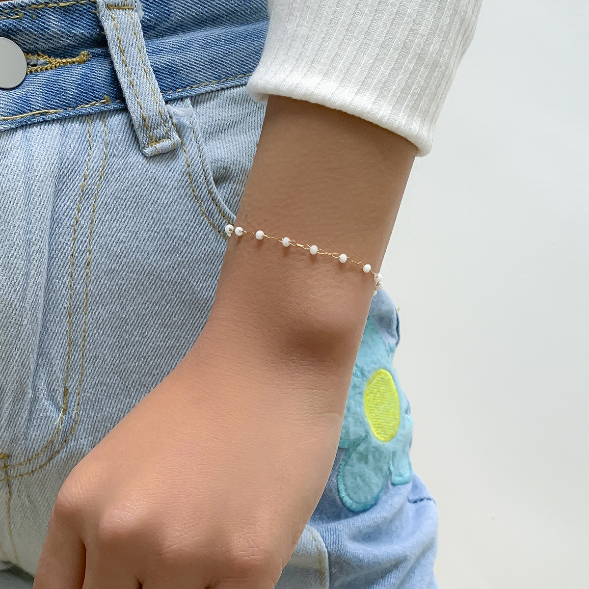 jewelry simple black and white imitation crystal chain single layer bracelet copper