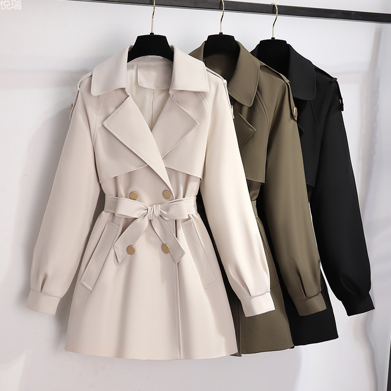 2025 New Beige Short Trench Coat for Women, Loose and Comfortable for Autumn and Winter, Trendy and Stylish for Petite Figures