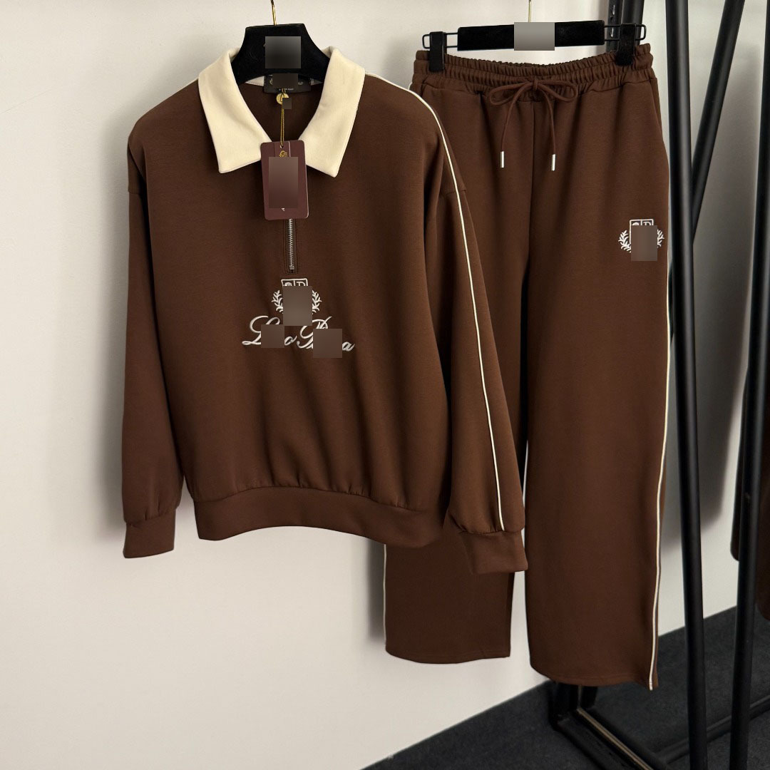 25 New Sports Suits with Logo Embroider Half-Zip Color-Blocked Long-Sleeved Pullover Sweatshirt + Elastic Waist Casual Pants