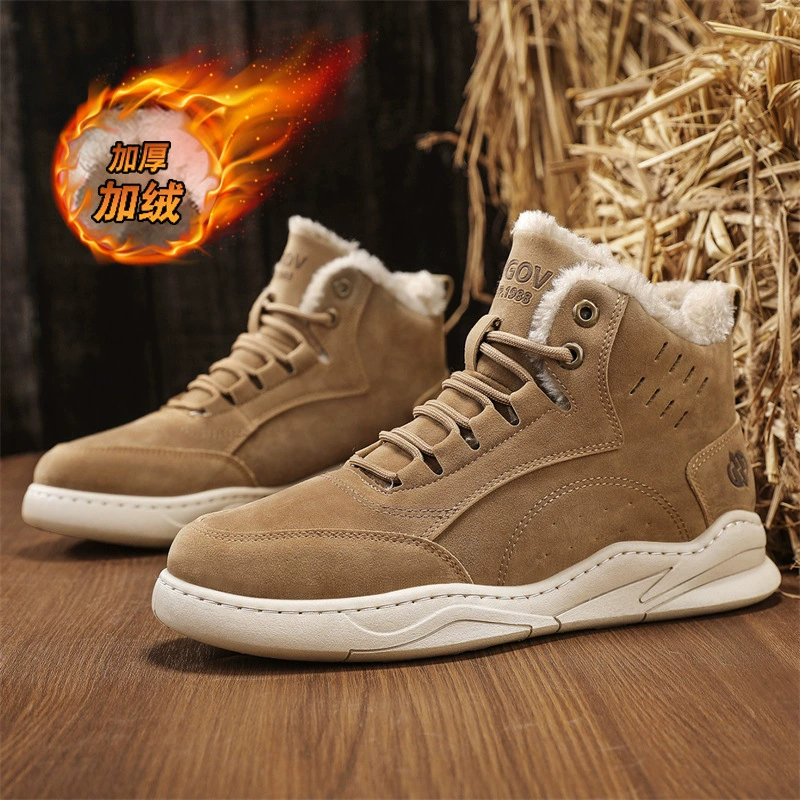 Высокая спортивная хлопчатобумажная обувь 2023 Новый замш плюс бархат утолщение и теплая наружная снежная хлопчатобумажная обувь зимняя мужская обувь