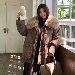 俄罗斯大毛领翻盖大口袋设计感羽绒棉服2025冬季新款宽松面包服潮