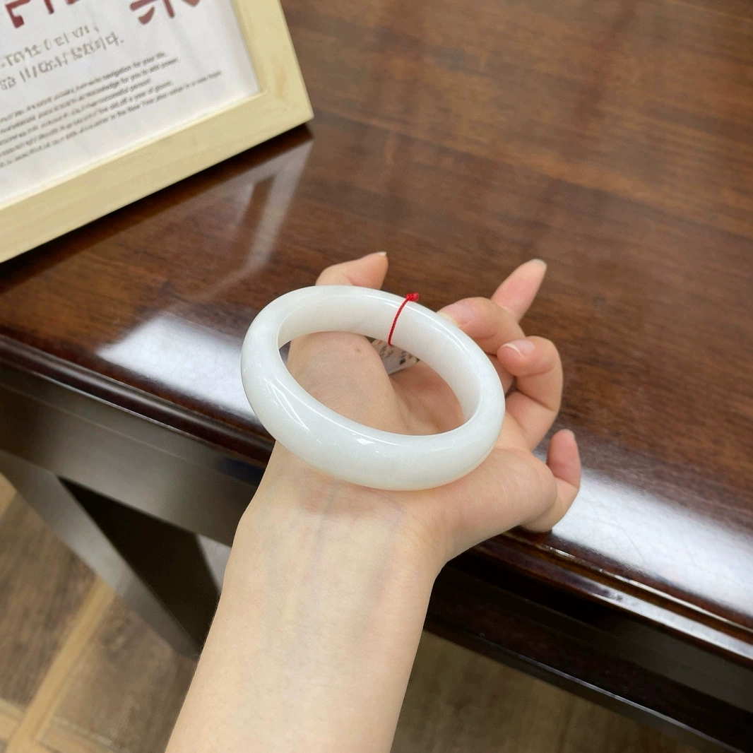 Jiyutang Синьцзян Hetian Jade Изысканный и белый нефритовый шинный браслет маслянистый без разреза 53/15