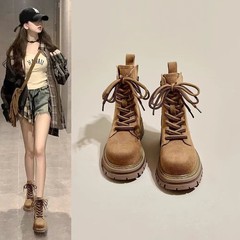 欧货大黄靴女2025新款复古擦色秋季甜酷马丁靴厚底增高机车短靴潮