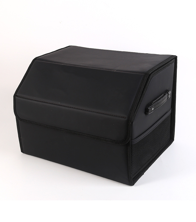 Car Trunk Storage Box, Foldable Built-In Wooden Board Leather Material Car Storage Box