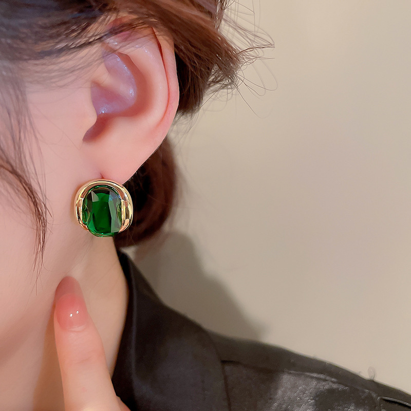 Multicolor Baifeiya Factory Direct Sales Rhinestones Inlay Material 1 Pair Retro Color Block Heart Shape Pleated Inlay Copper Rhinestones Drop Earrings
