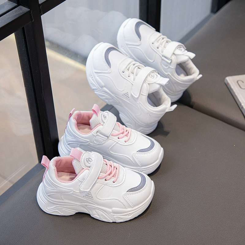 Children's sports shoes, casual footwear, non-slip white shoes, soft sole, trend of season