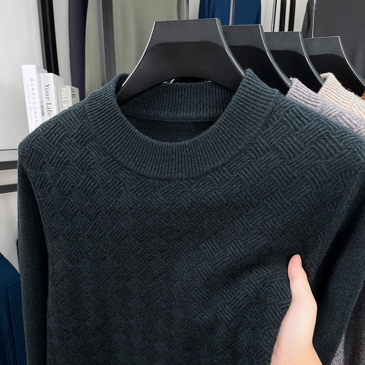 Jacquard de diamante suéter otoño y invierno camiseta de punto nuevo hombre casual de manga larga con camiseta de lana