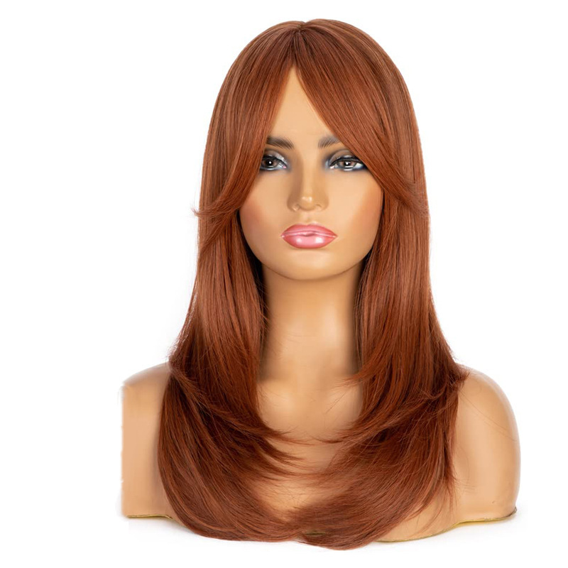 Women's Long Curly Hair Wig With Side Bangs Fashion Synthetic Fiber Rose Mesh Headgear_voghion.com