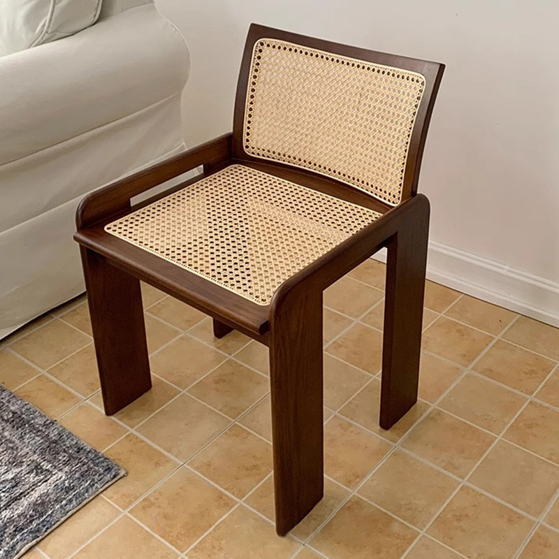 Antique Style Solid Wood Dining Chair Rattan Simple Retro Small Style New Chinese Style Home Desk Silent Style Chair