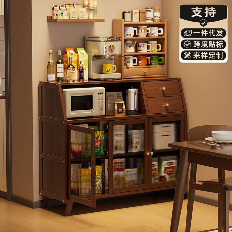 Solid Wood Sideboard for Living Room and Kitchen, Wall-Mounted Integrated Storage Cabinet, Coffee Machine Placement Table, Storage Cabinet, Stove Stand