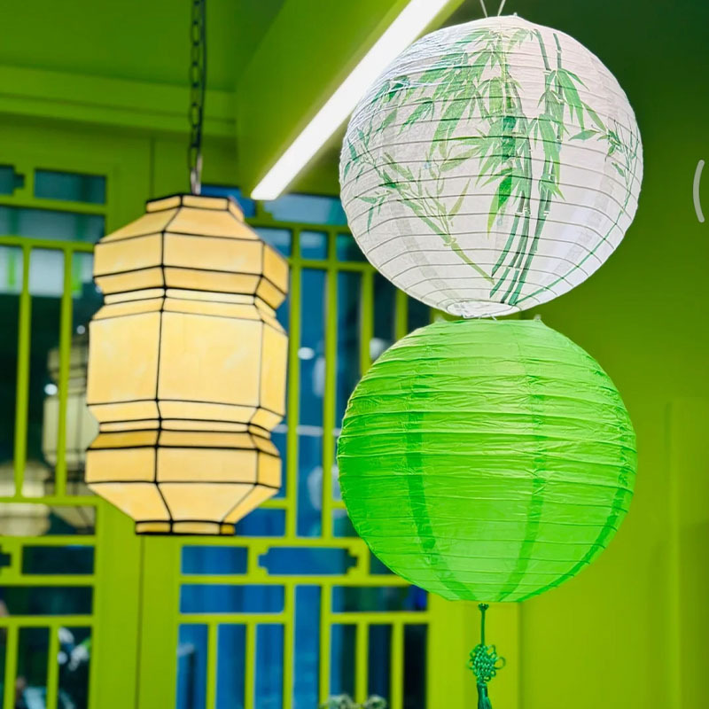 Dragon Boat Festival Green Bamboo Paper Lantern Tassel National Style Shop Hanging Decoration Plum Orchid Bamboo Chrysanthemum Hand-Painted Chandelier Shade Satchel Lantern