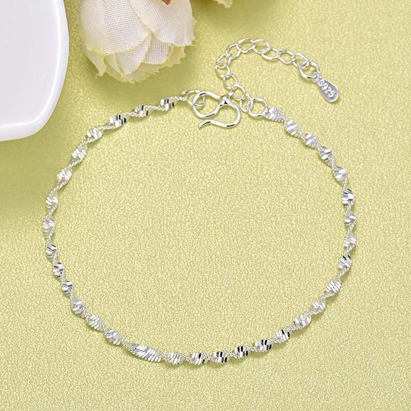 Commuter fashion water wave chain bracelet anklet women's simple temperament corrugated wave plain chain hand and foot jewelry holiday gift