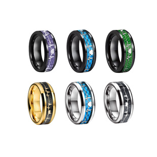 2025 New Stainless Steel Ring Carbon Fiber Heartbeat European and American Ring Couple Vintage Ring Hot Selling Hand Jewelry