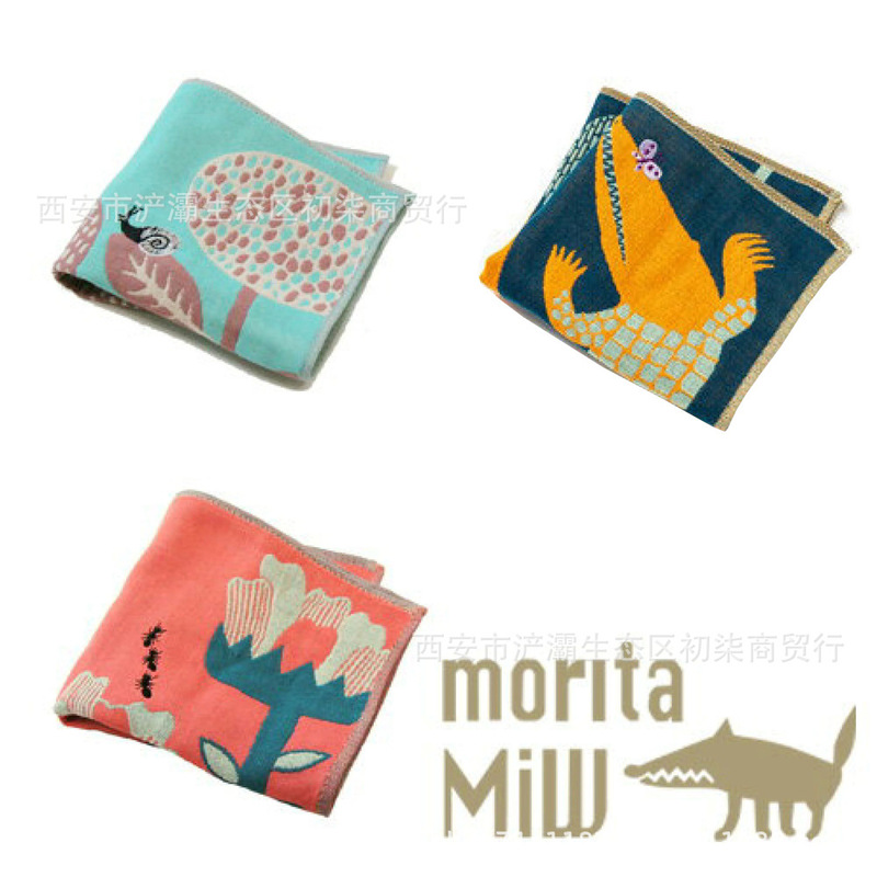 Export Japan Morita Illustration Style Retro Fairy Tale Gauze Small Towel Handkerchief Small Square Pocket Towel Lightweight
