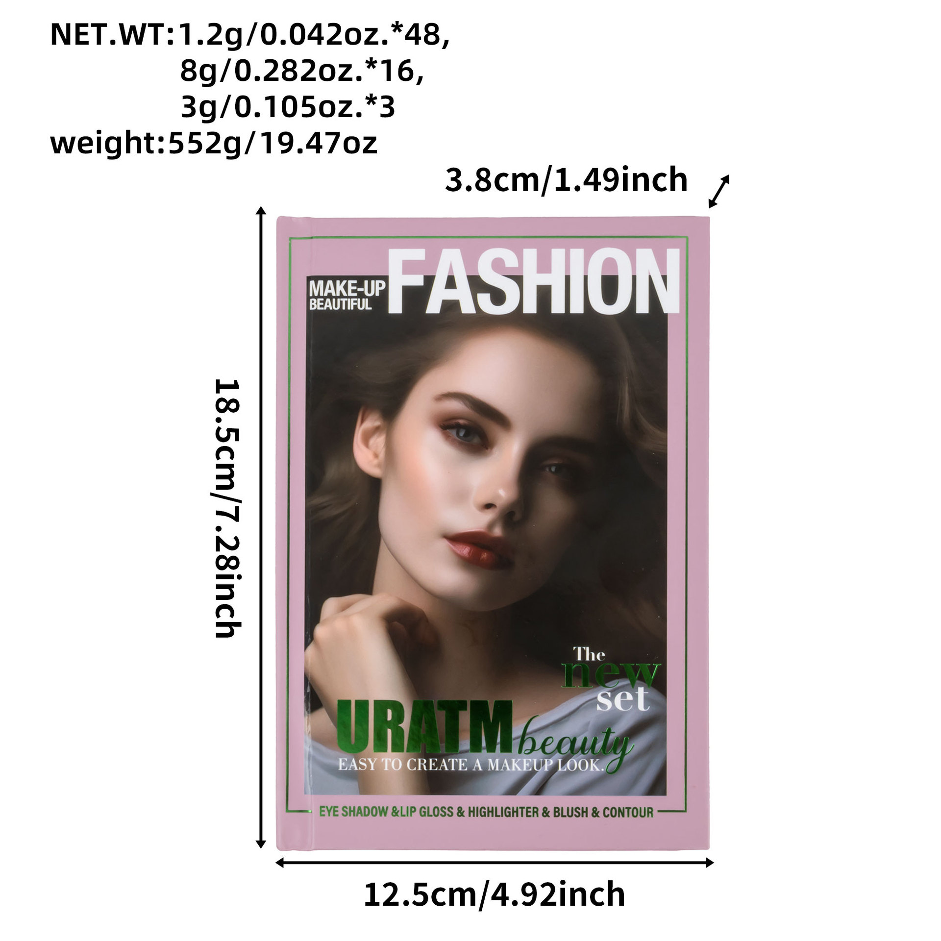 Cross-border bestseller: 67-color makeup palette, five-layer flip book eyeshadow palette, matte pearlescent blush, contour and highlight in one piece Specification drawing