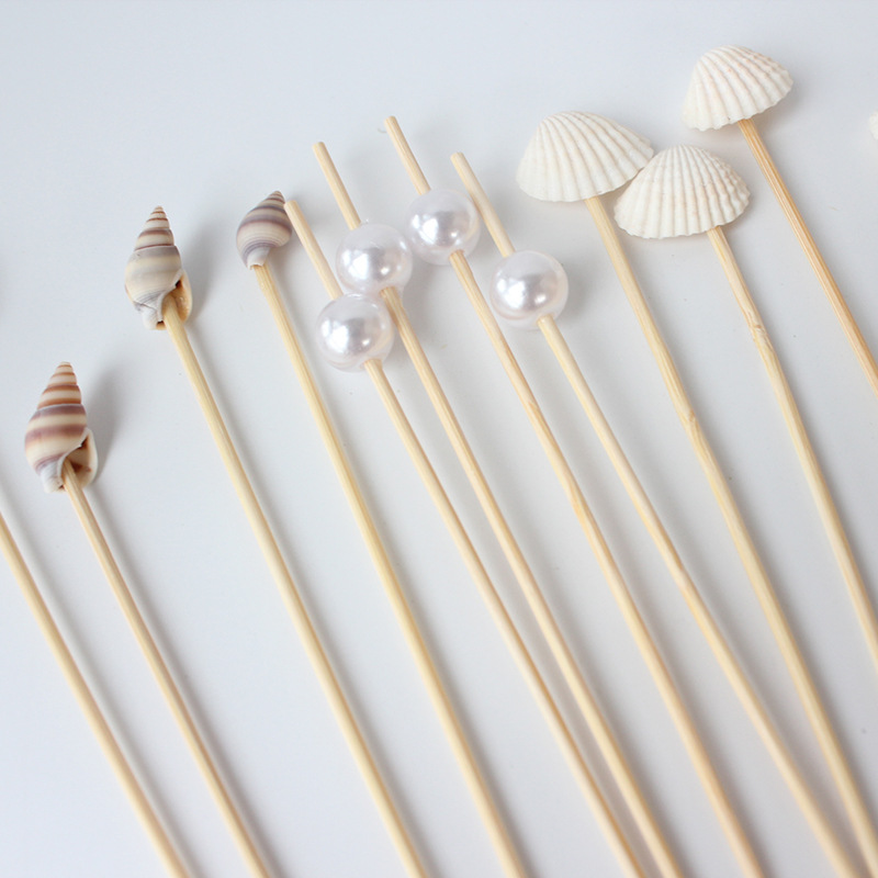 Palo de bambú desechable Concha perla Concha palo decorativo 100 unids/pack pastel decorativo cóctel palo Amazon