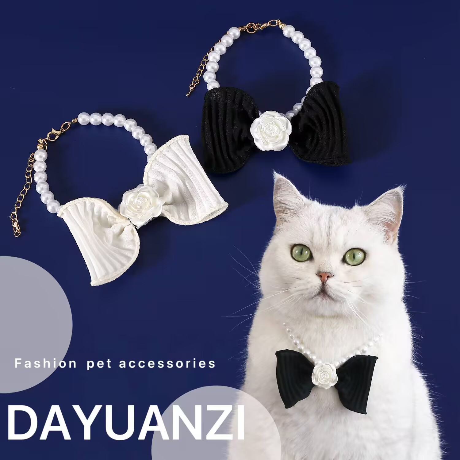 2024 mascotas perlas arco collar pequeño fragante camellia hilo corbata gatos perros accesorios collar princesa