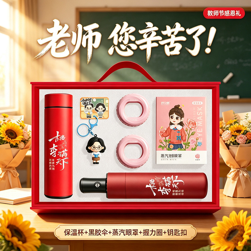 Practical and high-end creative gift set for teachers on Teacher's Day, customized thermos cup and umbrella as commemorative gifts Practical and high-end creative gift set for teachers on Teacher's Day, customized thermos cup and umbrella as commemorative gifts
