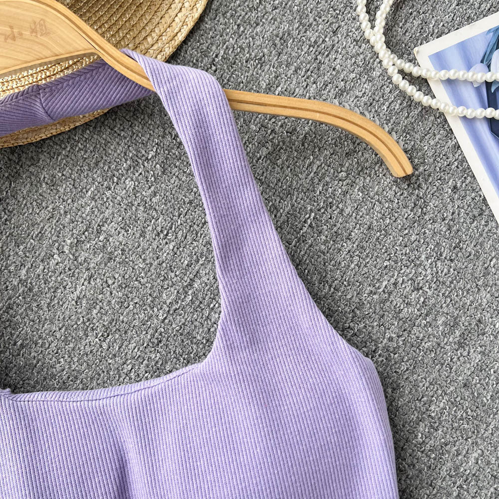 84g Weight Cotton, Rib Fabrics Fabric Type Short Top Length Vest Tops Type Holiday, Banquet, Daily Occasion Halter Neck Neckline Slim Fit Type Solid Color Pattern Summer Season Women's Gender Elegant, Streetwear Style Wholesale Women's Elegant Streetwear Solid Color Tank Tops 28