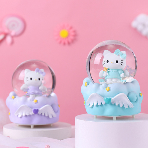 Cartoon Angel Cute Cat Crystal Ball Ornament Creative Glowing Glass Water Ball Girl Heart Bedside Ambient Light