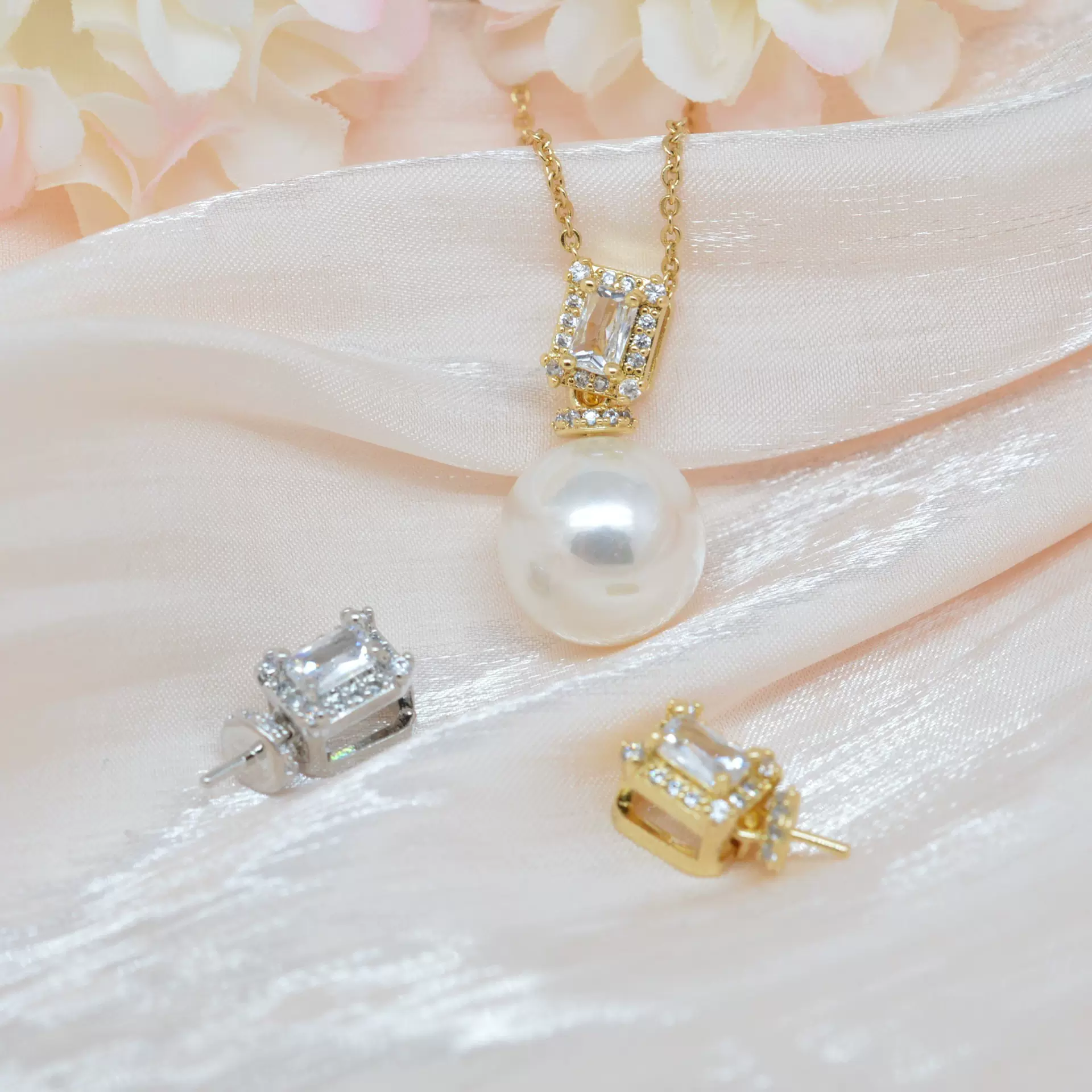 DIY配件 方糖款珍珠吊坠托  微镶方块吊坠针 半成品项链挂坠