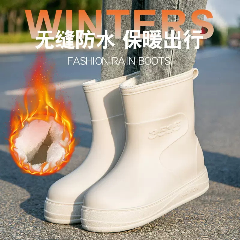 冬季户外时尚保暖女士雨靴36-41码防水防滑防雨加厚水鞋耐磨雨鞋