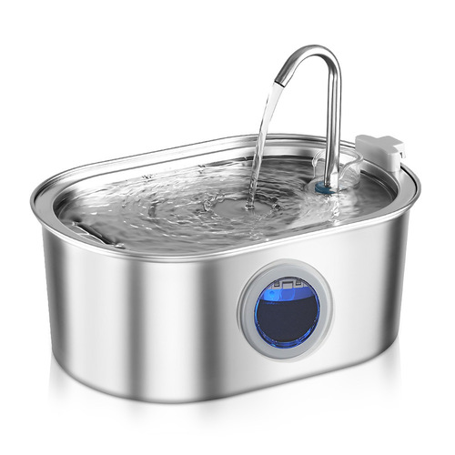 Cross-border Amazon stainless steel pet waterer with big eyes viewing window cat faucet drinking fountain factory direct sale