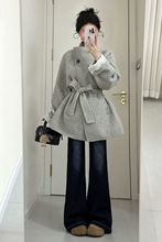 韩系呢子大衣女秋冬季新款毛呢外套小个子赫本风感正流行