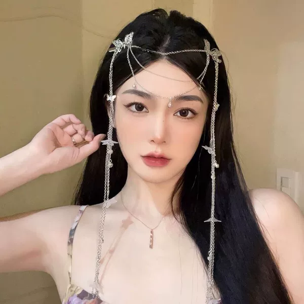Fashion Chinese Style Ancient Clothing Hanfu Photography Portrait Accessories Crystal Hair Chain Star Moon Head Chain Headset Eyebrow Pendant Hair Accessories