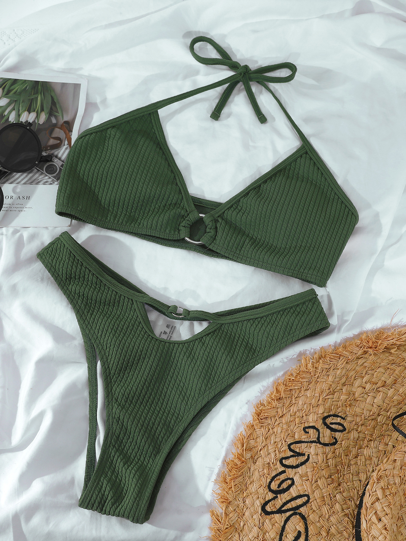 Army Green Spiral Pit Strip Bikini NSFPP94486