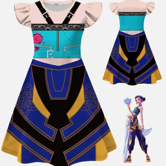 万圣节新品韩流女团K-POP猎魔女团cos服鲁米儿童印花飞飞袖连衣裙|undefined