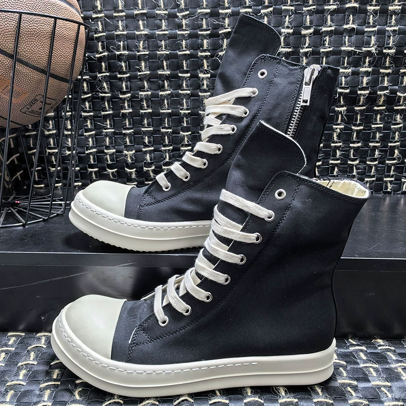 Короткие сапоги для женщин от производителя из Гуанчжоу, черные студенческие сапоги для пар из сатина, мужские сапоги на толстой подошве больших размеров, повседневные сапоги на платформе для увеличения роста, большие размеры.