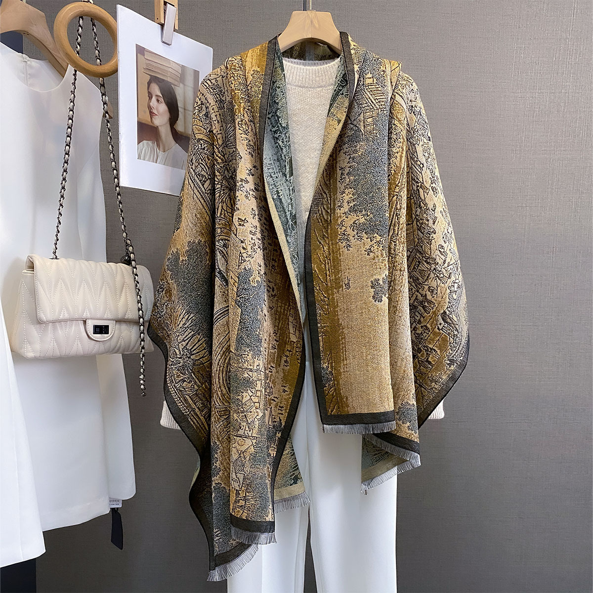 Neue Herbst-/Winterkollektion 2026: Kaschmirschal für Damen, hochwertiges Tragegefühl, luxuriöser, leichter Winter-Cape mit H-Logo, dicker und warmer Halsschmuck_voghion.com
