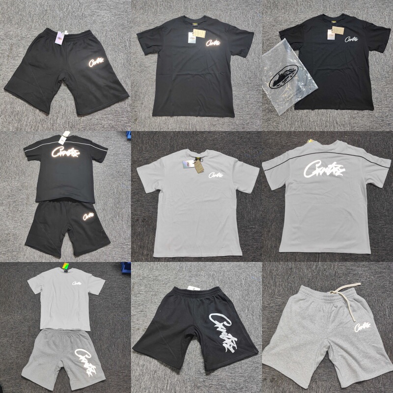 New Export Trendy Brand Corteiz Summer New Alcatraz Reflective Letters Men's and Women's Shorts Short-Sleeved T-Shirt Suit