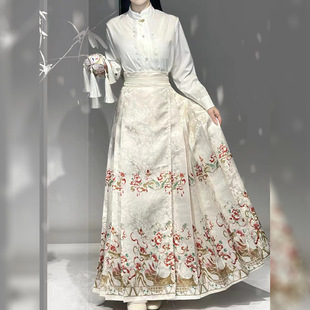 ⇞ 2025 New New Chinese Style Improved Ming-Style Hanfu Jacquard Horse-Faced Skirt Spring and Summer Suit