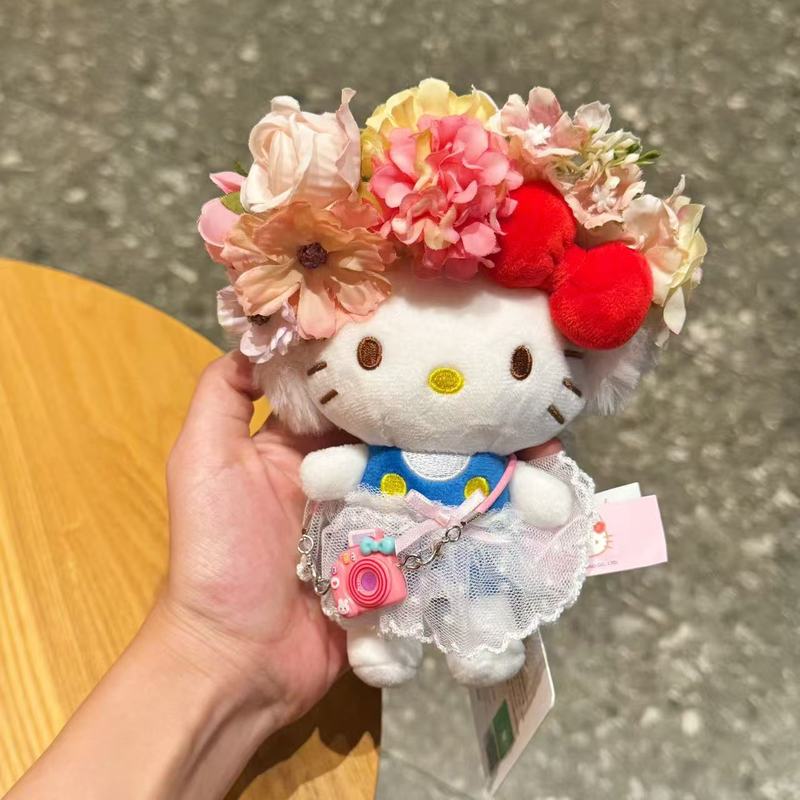 正版hellokitty簪花头套国风少女卡通包包挂件毛绒钥匙扣玩偶礼物|undefined