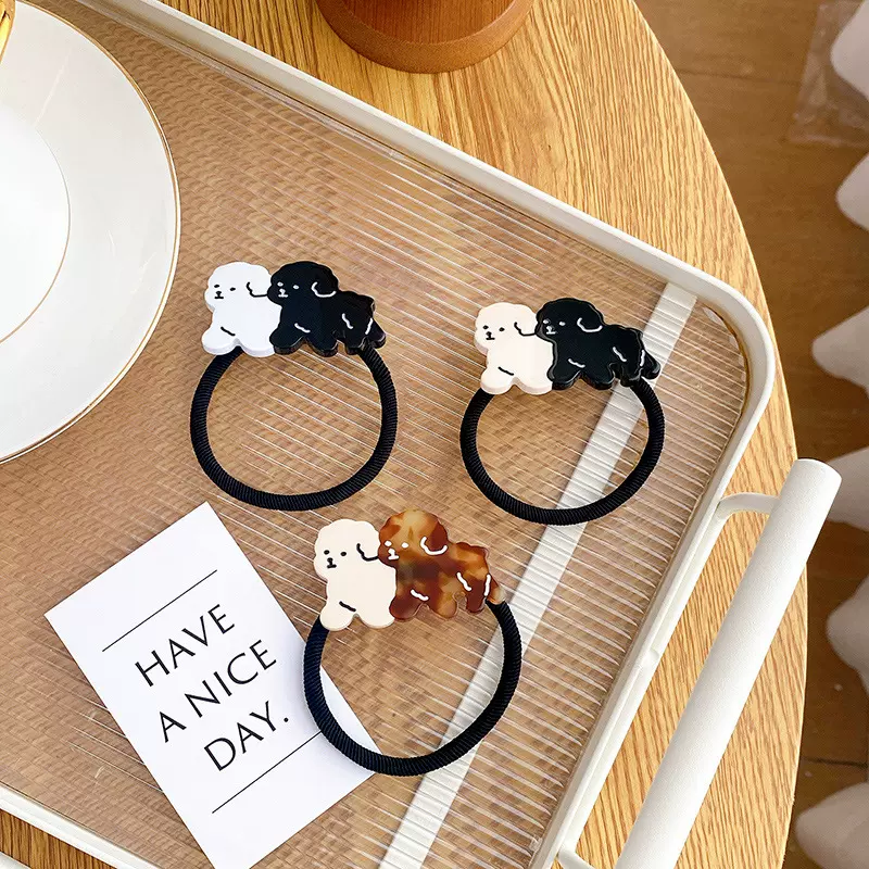 朵薇饰品醋酸板材可爱奶油黑白狗发圈高弹力扎马尾皮筋简约发饰女