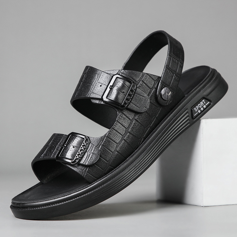 NOVEDAD DE VERANO 20224, zapatos de playa para hombre, sandalias de cuero genuino para exteriores, sandalias europeas de primera capa de piel de vaca, zapatos informales para hombre