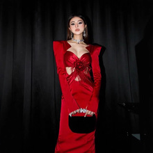 欧美圣诞节秋冬款服饰气场强大晚装绷带连衣裙派对宴会跨境礼服裙