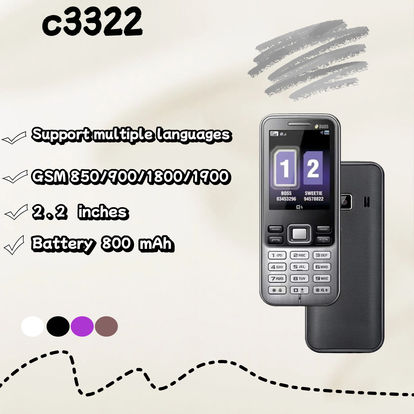 C3322 Non-smart machine Dual card elderly straight button mobile phone ราคา 1,339 บาท*ส่งฟรี