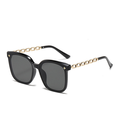 Internet celebrity sunglasses for women Korean version black square frame chain sunscreen sunglasses high-end ins street photography large frame decorative mirror