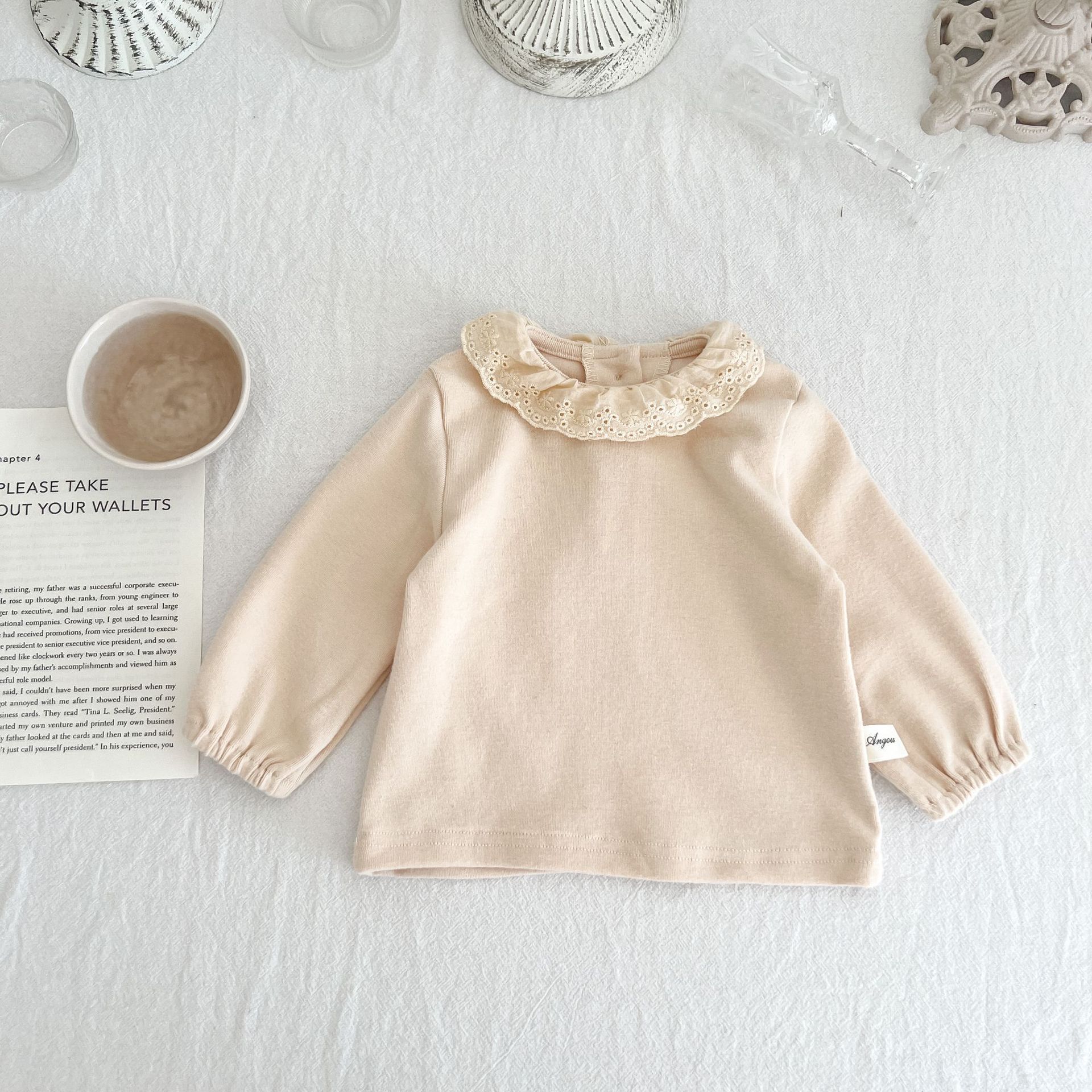 ins Korean style children's clothing baby girl's bottoming shirt autumn wear lace turn-up collar bottoming clothing infant cotton long-sleeved T-shirt