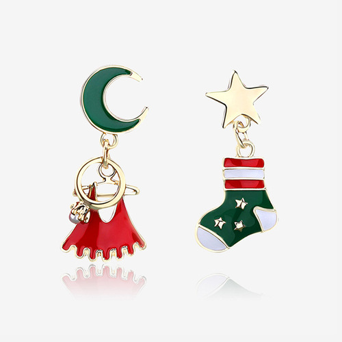 New European and American S925 Silver Needle Christmas Series Earrings Collection Asymmetric Earrings Sweet and Cute Women's Holiday Gifts