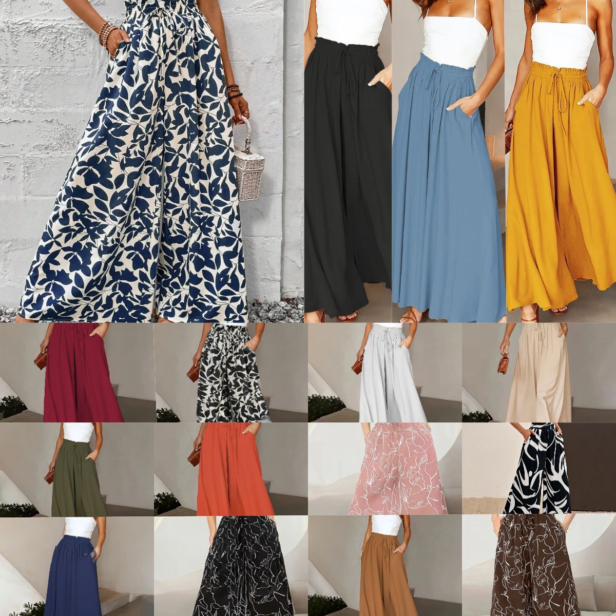 Wide-Leg Pants 2026 New Style Waist-Cinching Long Skirt Pants for Women, Summer Long Drapey Skirt with Large Hem for Tall Individuals, Beach Vacation Skirt