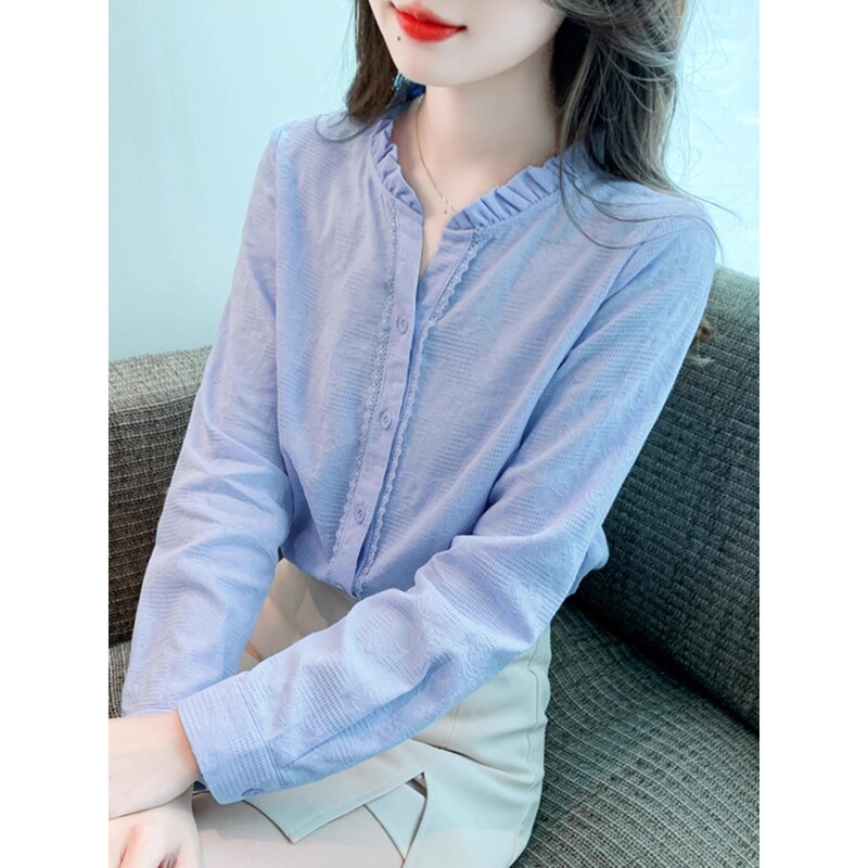 Stand Collar Long-Sleeved Pure Cotton Shirt for Women Spring and Summer 2026 New Style Stylish Design Versatile Women's Shirt Long-Sleeved A3112