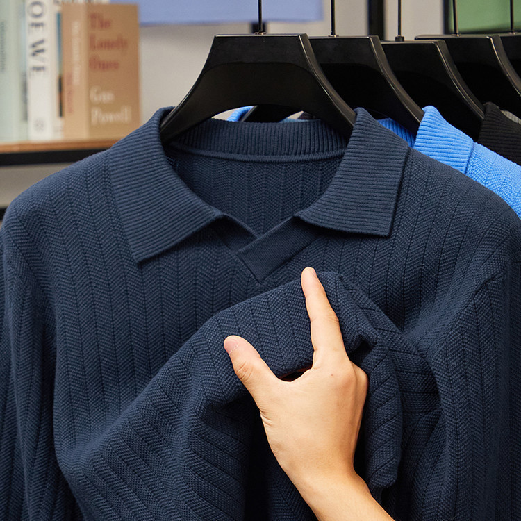 Cross-Border Foreign Trade Henry Collar Cotton Knitwear Men's Spring and Autumn New Long-Sleeve Sweater Men's Turn-Down Collar T-Shirt Men's Clothing Cross-Border Foreign Trade Henry Collar Cotton Knitwear Men's Spring and Autumn New Long-Sleeve Sweater Men's Turn-Down Collar T-Shirt Men's Clothing