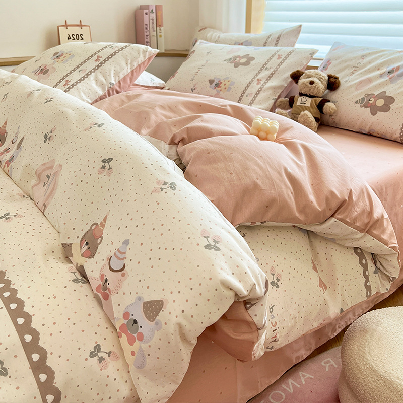 Temporada escolar cama de dibujos animados de cuatro piezas algodón puro algodón 2025 nueva funda edredón sábana dormitorio juego de tres piezas