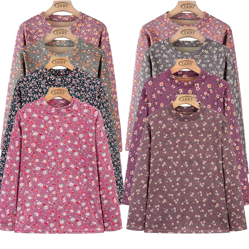 Middle-aged and elderly women's autumn thermal tops, warm inner layer T-shirts, mom's autumn and winter clothing, fleece-lined and thickened base shirts Middle-aged and elderly women's autumn thermal tops, warm inner layer T-shirts, mom's autumn and winter clothing, fleece-lined and thickened base shirts
