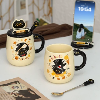 带盖勺马克杯可爱卡通情侣陶瓷水杯下午茶杯子伴手礼设计感咖啡杯