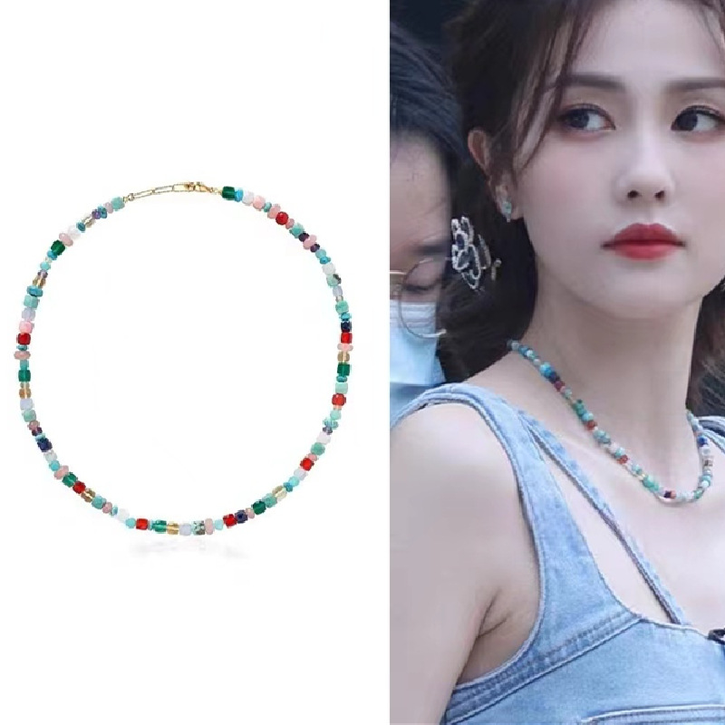 2305005 (1)白鹿同款彩色串珠项链春夏新款泫雅风小众